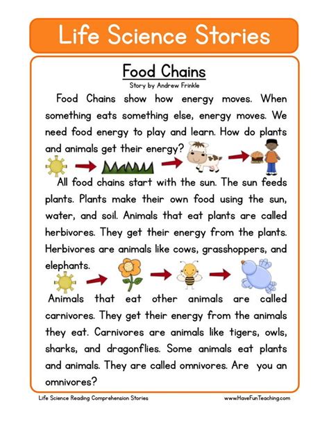 Worksheets are third grade teacher reading academy, the closet creature, maxs g. Reading Comprehension Worksheet - Food Chains | Science reading, Science reading comprehension ...