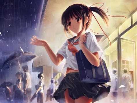 Wallpaper Girl Students Rain Umbrella Art Cute Anime