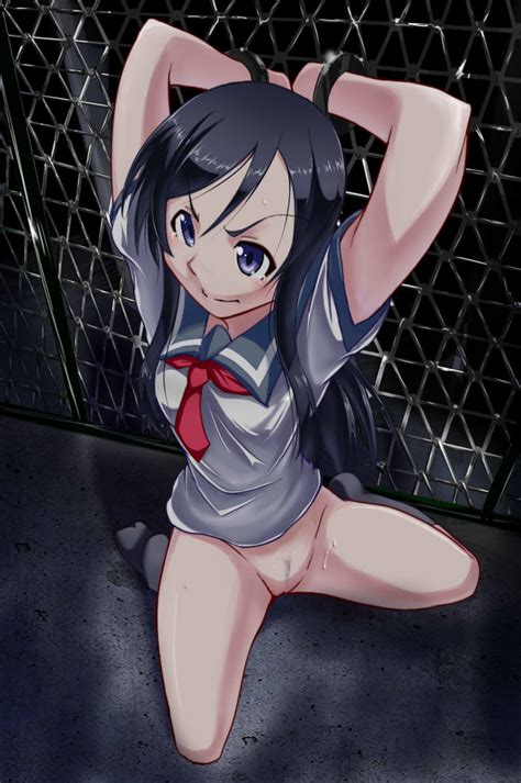 Rule 34 Aragaki Ayase Arms Up Black Hair Blush Bondage Bottomless Breasts Female Handcuffs