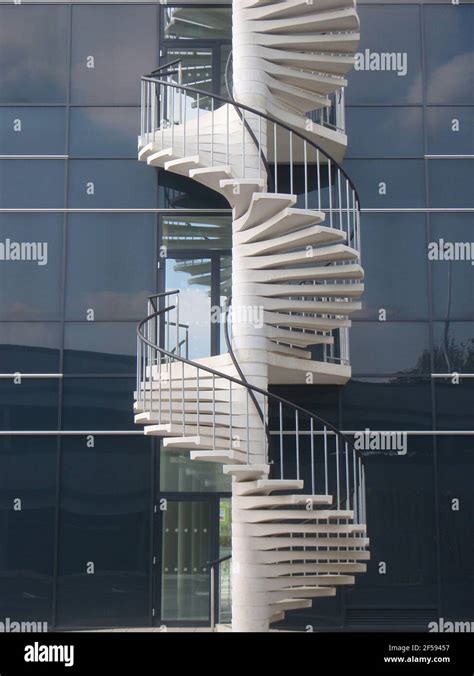 White Spiral Staircase External Metal Handrail Stock Photo Alamy