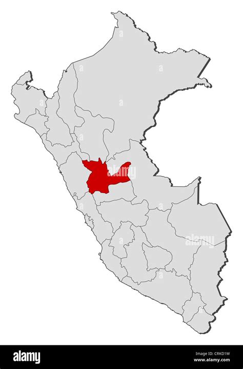 Mapa Político De Perú Con Varias Regiones Donde Huánuco Está Resaltada