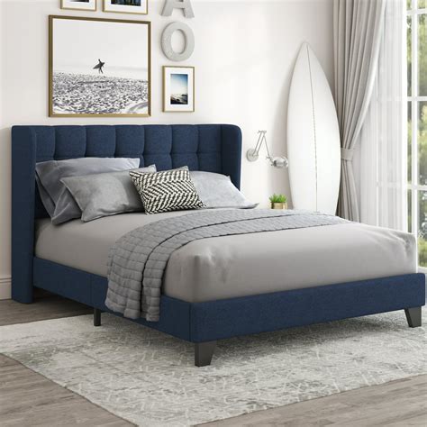 Amolife Queen Size Platform Bed Frame With Wingback Headboard Mattress