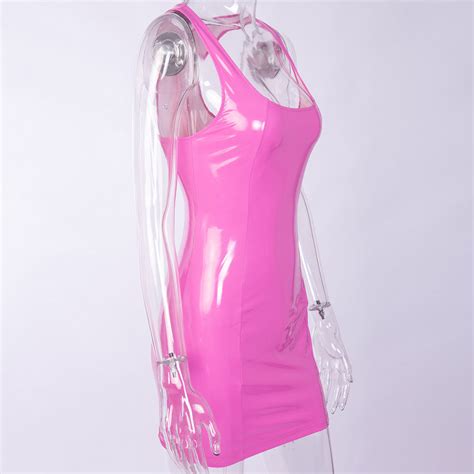 Pink Latex Vinyl Leather Style Bodycon Fashion Dress Iconic Trendz