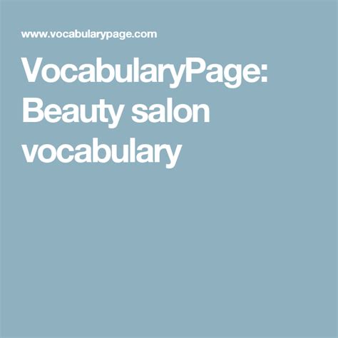 Vocabularypage Beauty Salon Vocabulary Beauty Salon Salons Beauty