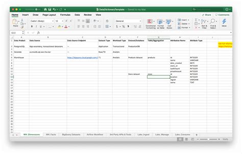 Data Dictionary Excel Template