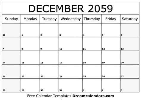 December 2059 Calendar Free Blank Printable With Holidays