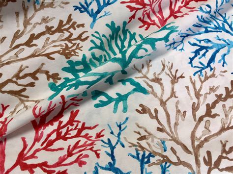 Coral Reef Fabric Curtain Upholstery Cotton Material Sea Red Corals