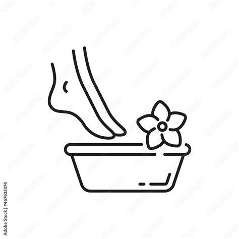 Pedicure Female Feet In Spa Bowl With Water And Flower Isolated Outline Icon Vector Woman Legs