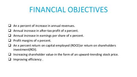Strategic Objectives And Financial Objectives