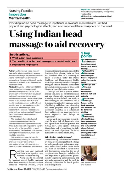 Pdf Using Indian Head Massage To Aid Recovery