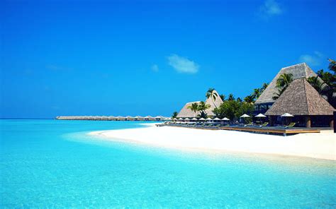 Hd Wallpaper Maldives Paradise Sky Sea Sand Bungalows Beach Palm
