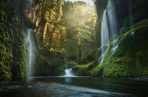 Wallpaper Sunlight Landscape Forest Waterfall Nature Reflection