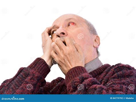 Senior Shocked Man With Irritated Red Bloodshot Eye Stock Photo Image