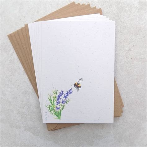Postcards Pack Of 6 Lavender Bee Eco Friendly Folksy