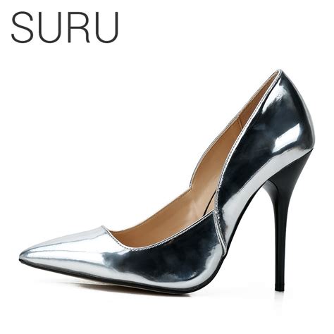 Suru 12cm High Heels Women Shiny Patent Red Black Gold Stilettos Plus