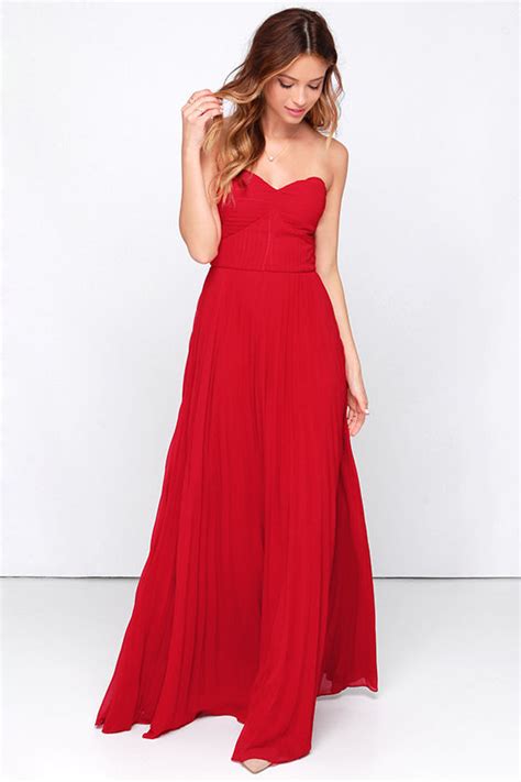 Red Dress Maxi Dress Strapless Dress Pleated Dress 89 00 Lulus