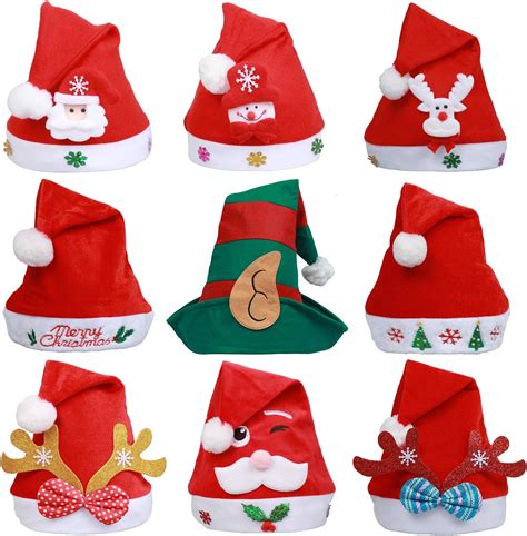 9 Pack Christmas Hat Non Woven Pleuche New Hats Santa Hat Xmas Holiday