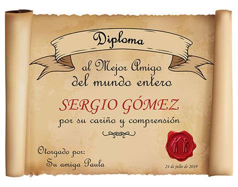 Diploma Personalizado El Mejor Amigo Regalo Original