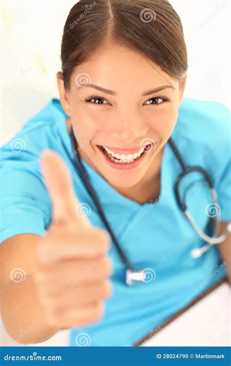 Nurse Happy Thumbs Up Smile Stock Photo Image Of Multiethnic