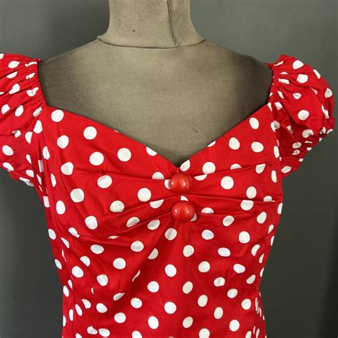 Collectif Dolores 50s Style Redwhite Polka Dot Wiggle Dress Size 14