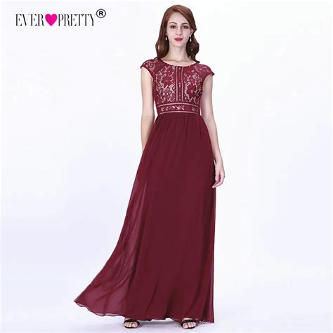 Burgundy Evening Dresses Long 2019 Ever Pretty Ez07718 Womens A Line Chiffon Sleeveless Lace O