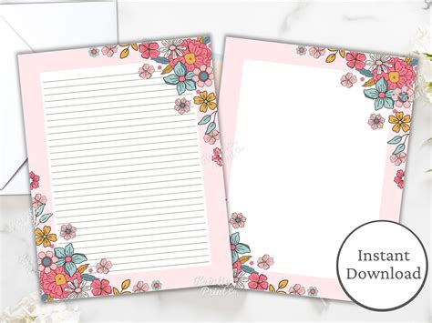 Floral Stationery Printable Floral Lined Paper Printable Stationery