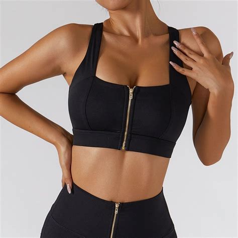 2022 Front Zipper Sports Bra Women Underwear Push Up Yoga Crop Top Bras Solid Athletic Vest Gym