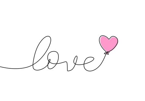 Love Handwritten One Line With Pink Balloon Outline Black Text On