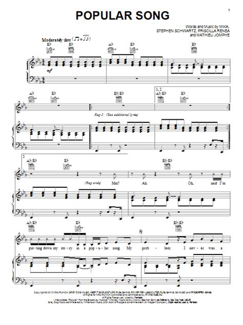 Popular Song Sheet Music Mika Piano Vocal And Guitar