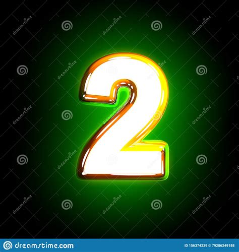 Shining Yellow And White Design Glowing Green Alphabet Number 2