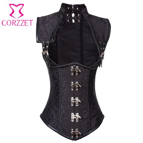 black brocade collared top sexy cupless waist trainer vest corset gothic waist training corsets