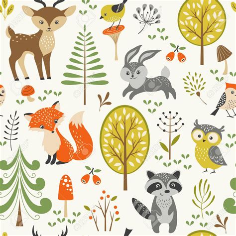 Seamless Summer Forest Pattern With Cute Woodland Animals Trees
