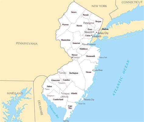 Large Administrative Map Of New Jersey State With Major Cities Maps Of All