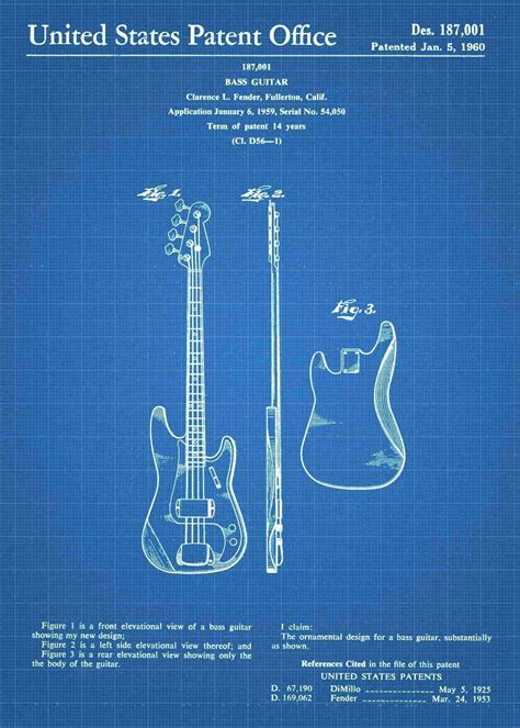 Fender Bass Guitar Patent Print Bass Guitar Poster Patent Wall Art