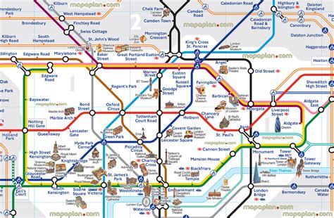 london map london tube map with attractions underground stations plan showing main points of