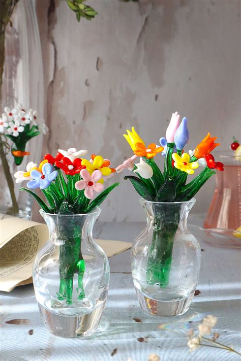 Art Glass Flower Bouquet Blown Glass Tulip Cute Glass Etsy