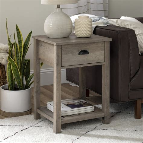Farmhouse Single Drawer Open Shelf Grey Wash End Table By Manor Park