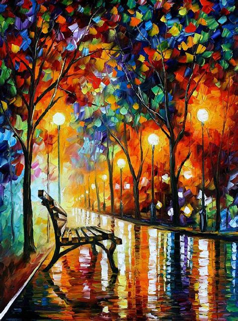The Loneliness Of Autumn - Palette Knife Landscape Park Oil Painting On Canvas By Leonid Afremov ...