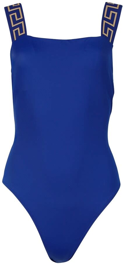 Versace Greca Logo Trim One Piece Swimsuit Lapis Blue Shopstyle