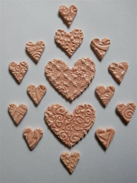 15 Light Pink Ceramic Hearts With Embossed Designsassorted Etsy