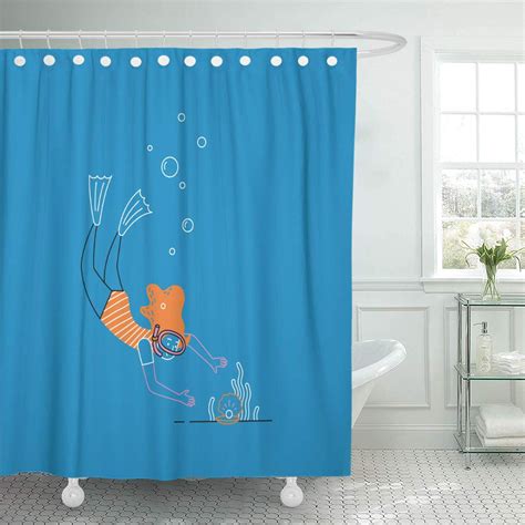 Cynlon Underwater Dive Girl Scuba Diving Under The Sea Deep Bathroom Decor Bath Shower Curtain