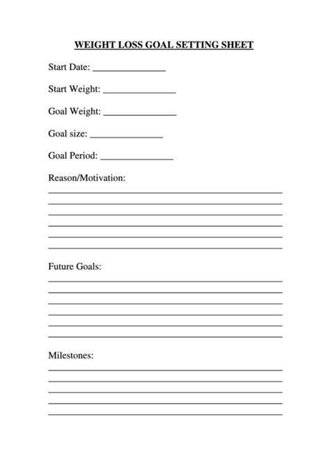 Weight Loss Goal Setting Sheet Printable Pdf Download