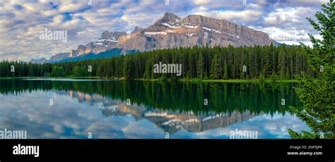 Mount Rundle Reflected In Johnson Lake Alberta Canada Stock Photo Alamy