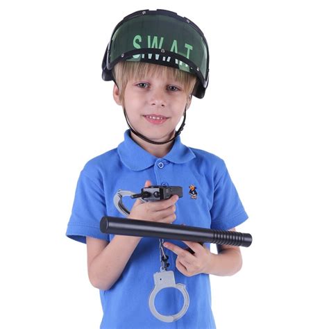 7pcs Kids Police Motorcycle Cop Helmet And Officer Accessory Role Play