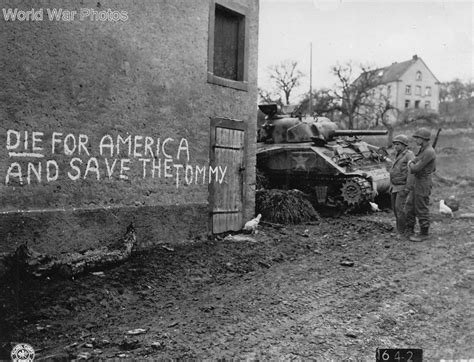 Sherman Crew Reading German Graffiti World War Photos