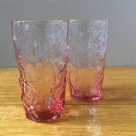 vintage pink textured drinking glasses set of two pink texture vintage pink drinking glasses