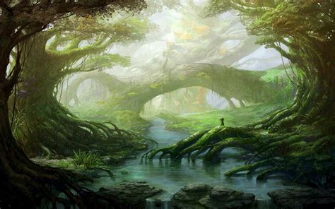 Wallpaper Sunlight Fantasy Art Jungle Stream Swamp Rainforest