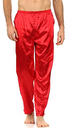 Yimanie Men S Silk Pajama Pant Comfy Soft Lounge Sleep Pants Red Silk