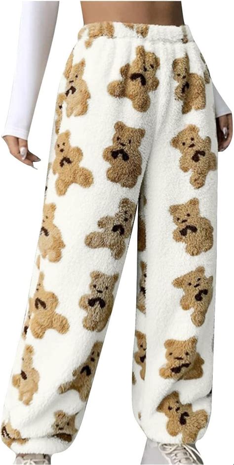 hgps8w women s cute bear plush pajama pants soft fluffy fleece warm pjs bottoms sleepwear