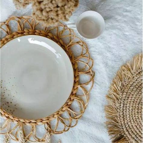 New Set Of 246 Unique Natural Rattan Placemat Wicker Floral Plate